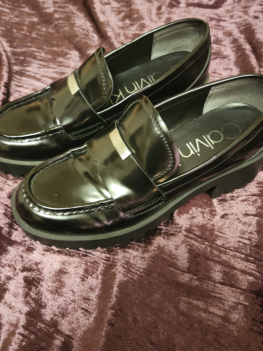 Calvin Klein Black Patent Leather Platform Loafers